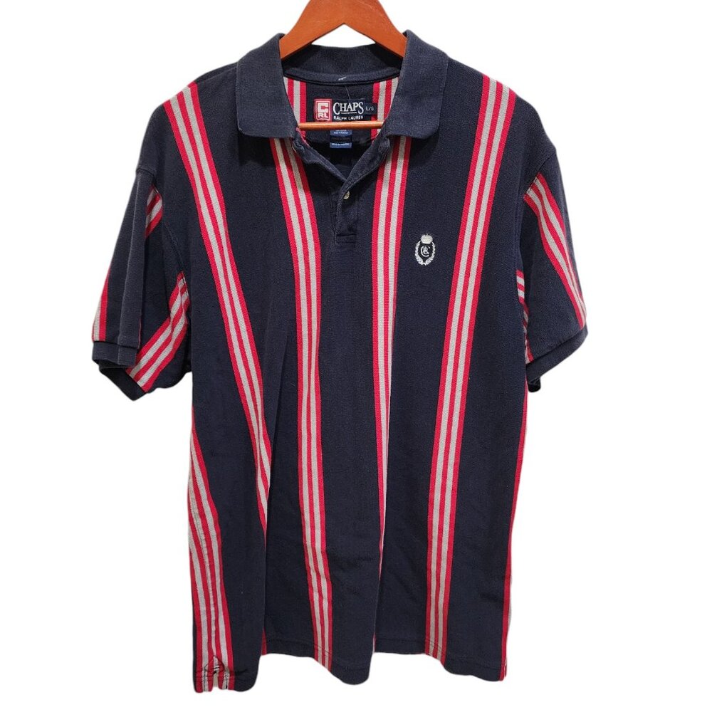 Chaps Ralph Lauren Vintage 90’s Vertical Striped Polo Shirt Size L Logo